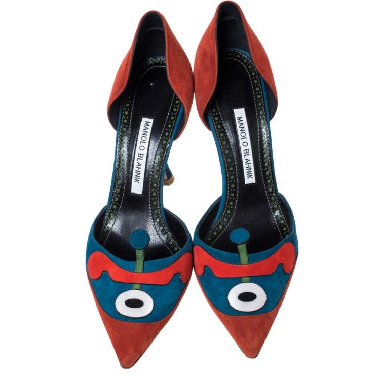 Pre Owned Manolo Blahnik Multicolor Suede Sepulcrus D'orsay Pointed Toe Pumps Size 39.5