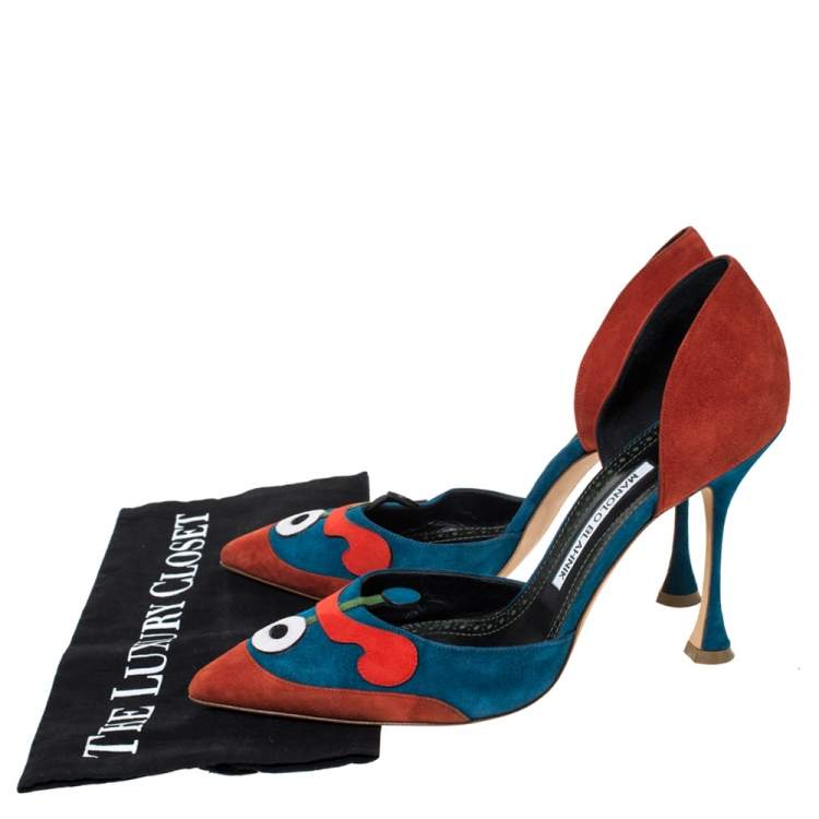 Pre Owned Manolo Blahnik Multicolor Suede Sepulcrus D'orsay Pointed Toe Pumps Size 39.5