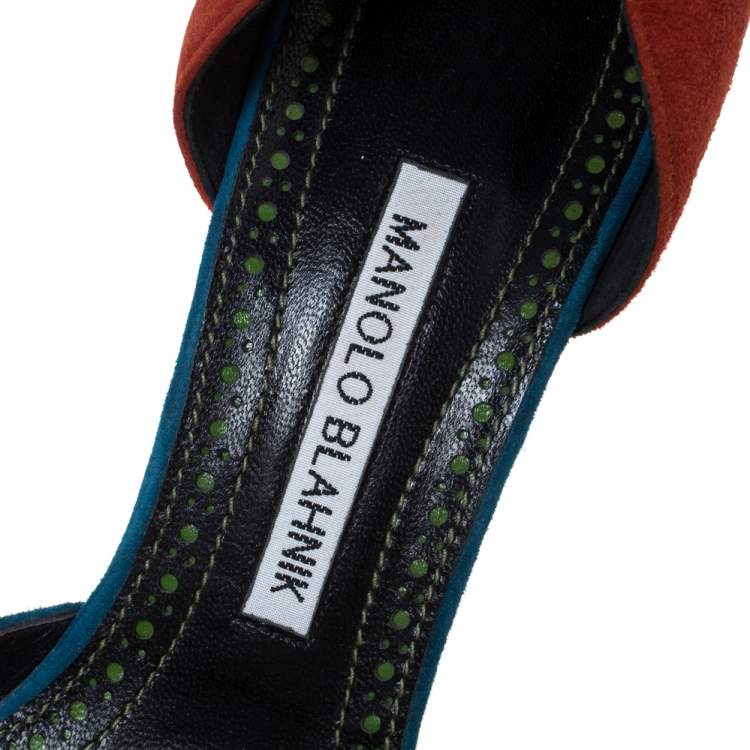 Pre Owned Manolo Blahnik Multicolor Suede Sepulcrus D'orsay Pointed Toe Pumps Size 39.5