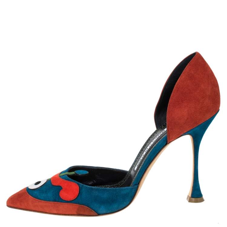 Pre Owned Manolo Blahnik Multicolor Suede Sepulcrus D'orsay Pointed Toe Pumps Size 39.5