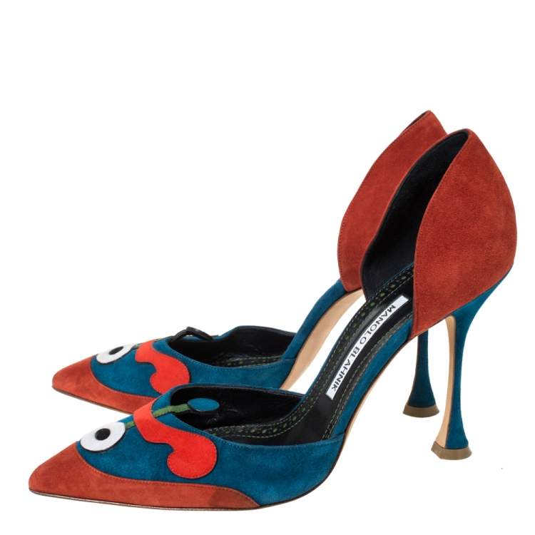 Pre Owned Manolo Blahnik Multicolor Suede Sepulcrus D'orsay Pointed Toe Pumps Size 39.5
