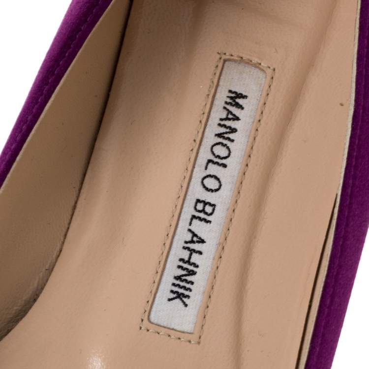 Pre Owned Manolo Blahnik Purple Satin Hangisi Crystal Embellished Ballet Flats Size 37.5