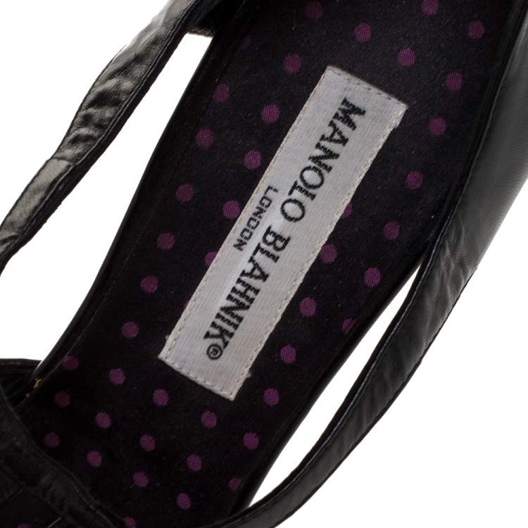 Pre Owned Manolo Blahnik Purple Tweed and Black Leather T-Bar Square Toe Pumps Size 39