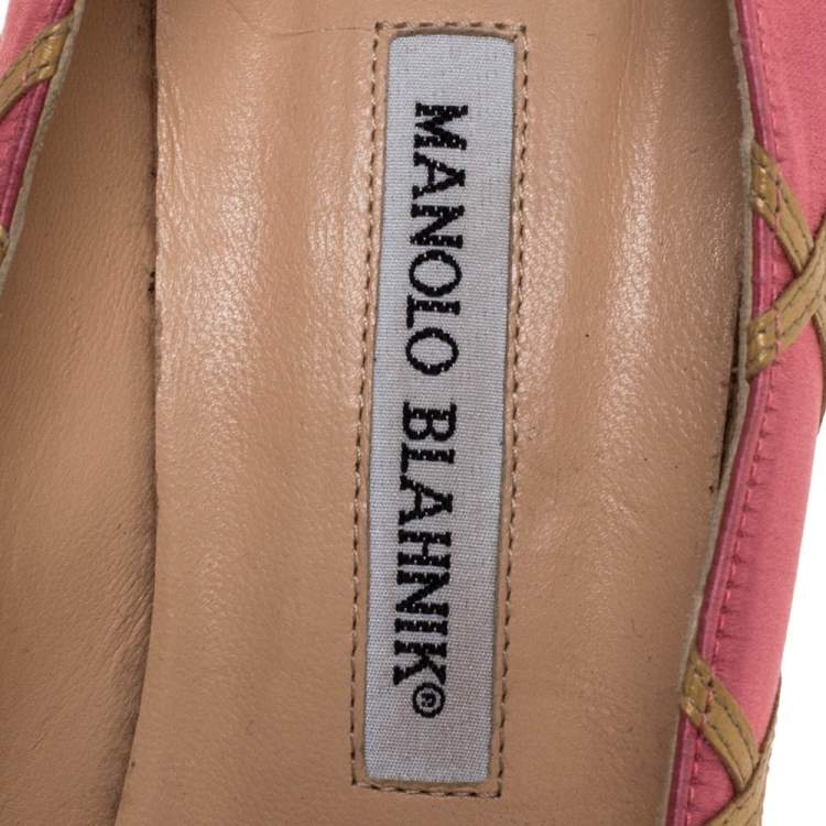 Pre Owned Manolo Blahnik Pink Satin Pointed Toe Pumps Size 38