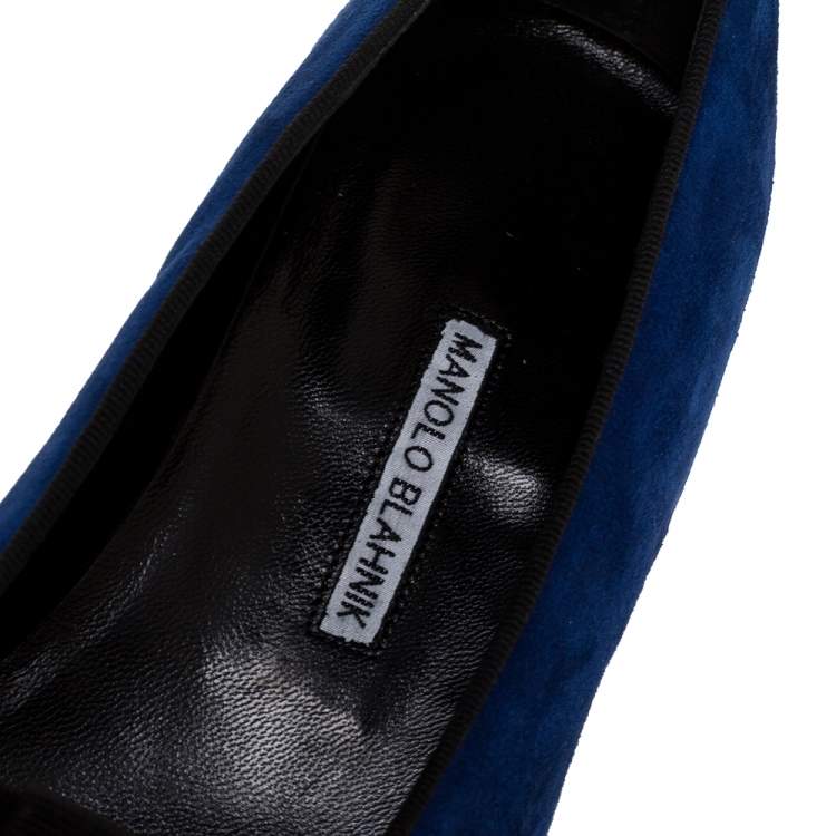 Pre Owned Manolo Blahnik Blue Suede Leather Toro Opera Bow Slip On Loafers Size 41