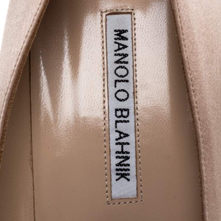 Pre Owned Manolo Blahnik Beige Satin Hangisi Crystal Embellished Pumps Size 41