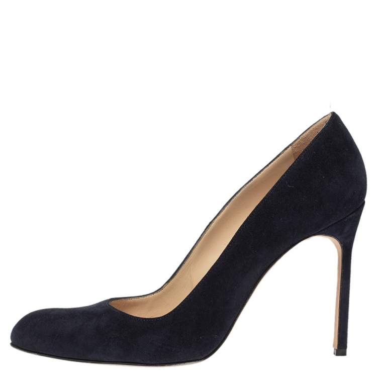 Pre Owned Manolo Blahnik Blue Suede BB Round Toe Pumps Size 39