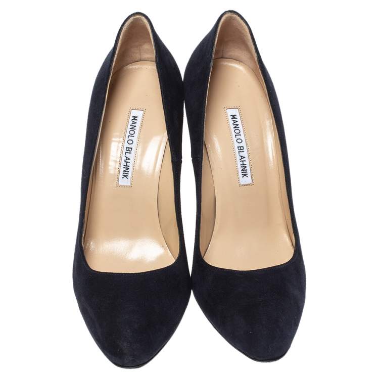 Pre Owned Manolo Blahnik Blue Suede BB Round Toe Pumps Size 39