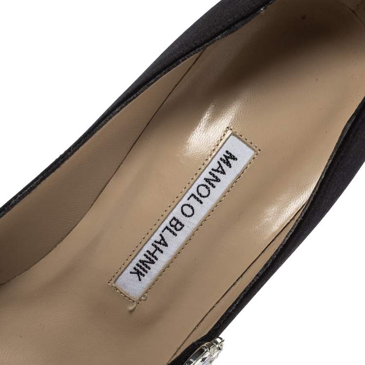 Pre Owned Manolo Blahnik Black Satin Nadira Crystal Embellished Pointed Toe Pumps Size 39.5