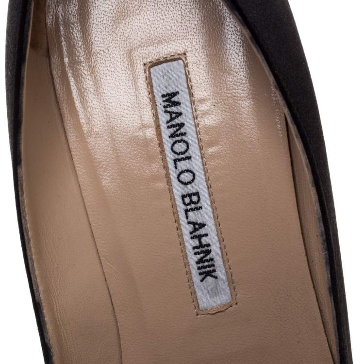 Pre Owned Manolo Blahnik Black Satin Hangisi Crystal Embellished Pumps Size 38.5
