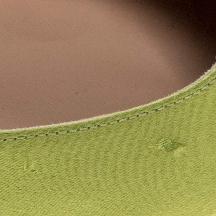 Pre Owned Manolo Blahnik Green Satin Hangisi Crystal Embellished Ballet Flats Size 39.5