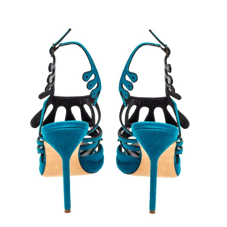 Pre Owned Manolo Blahnik Blue Suede Strappy Ankle Strap Sandals Size 39