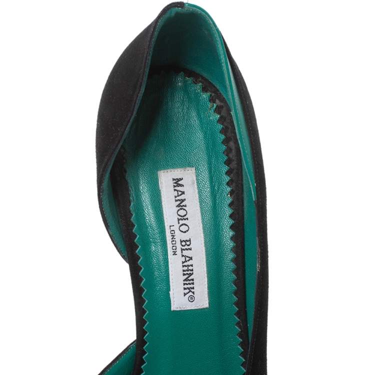 Pre Owned Manolo Blahnik Black/Green Suede And Leather D'Orsay Peep Toe Pumps Size 39