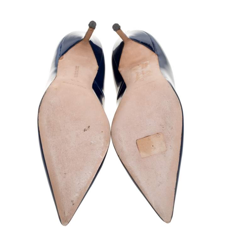 Pre Owned Manolo Blahnik Blue Patent Leather BB Pointed Toe Pumps Size 40.5