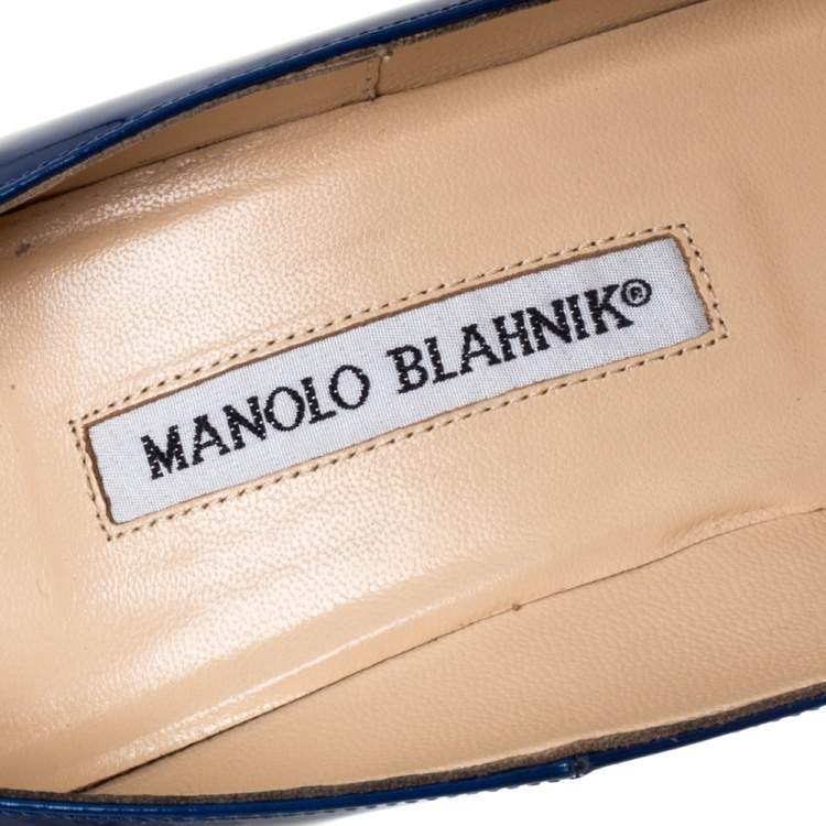 Pre Owned Manolo Blahnik Blue Patent Leather BB Pointed Toe Pumps Size 40.5