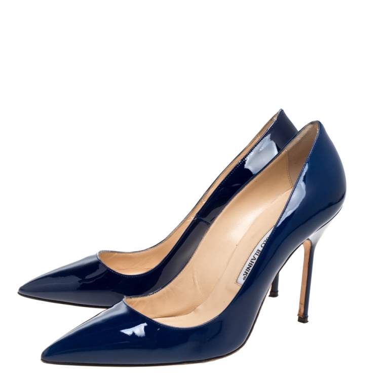 Pre Owned Manolo Blahnik Blue Patent Leather BB Pointed Toe Pumps Size 40.5