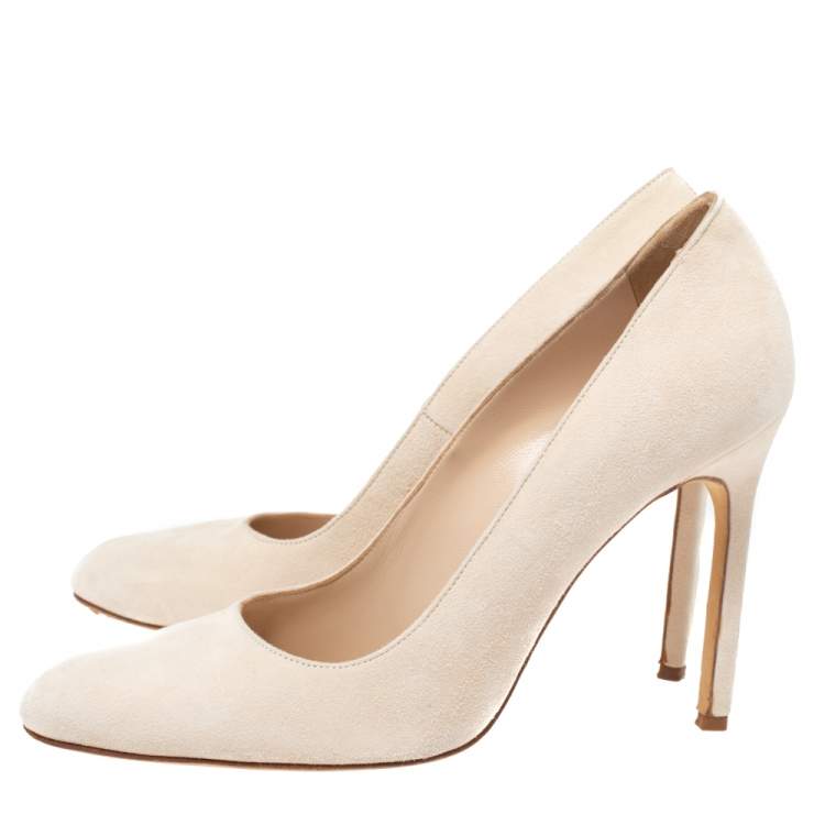 Pre Owned Manolo Blahnik Beige Suede BB Round Toe Pumps Size 36