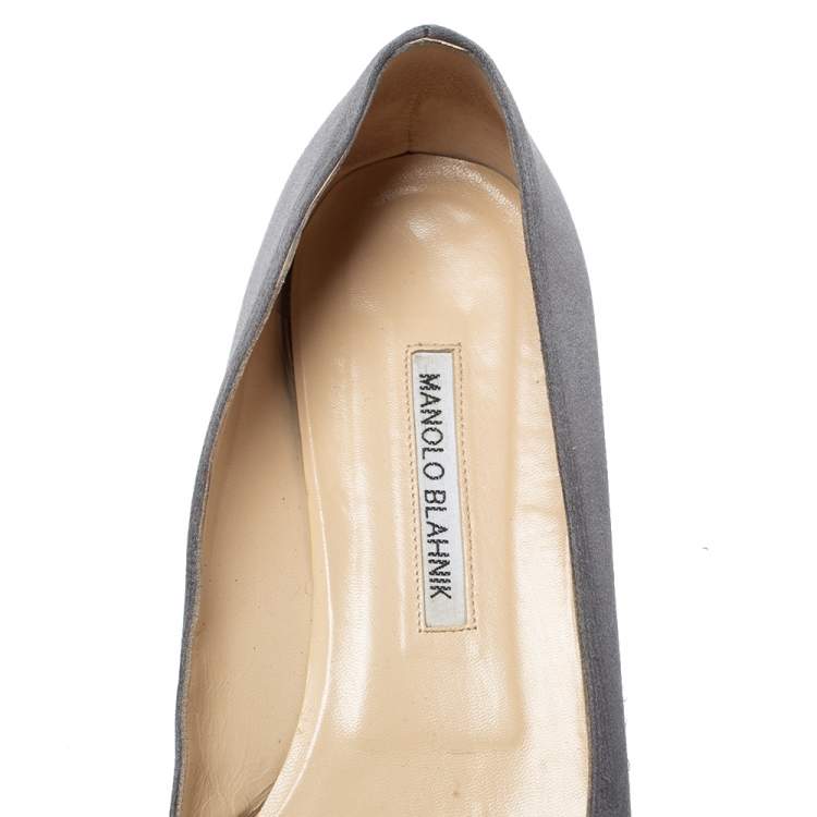Pre Owned Manolo Blahnik Grey Satin Hangisi Crystal Embellished Ballet Flats Size 41