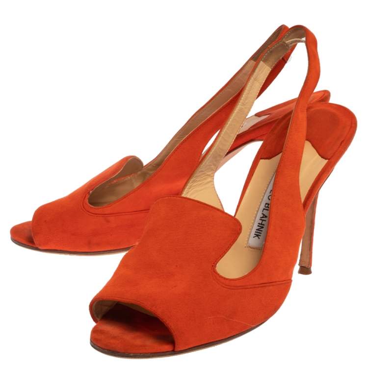 Pre Owned Manolo Blahnik Orange Suede Slingback Sandals Size 39