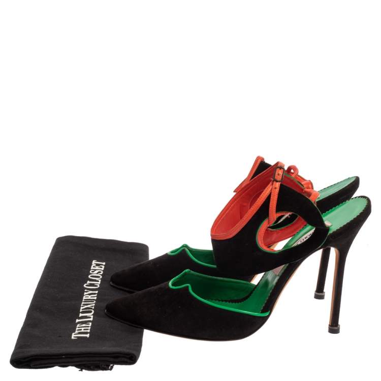 Pre Owned Manolo Blahnik Tri Color Suede Pointed Toe Ankle Strap Sandals Size 41