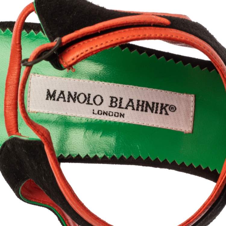 Pre Owned Manolo Blahnik Tri Color Suede Pointed Toe Ankle Strap Sandals Size 41