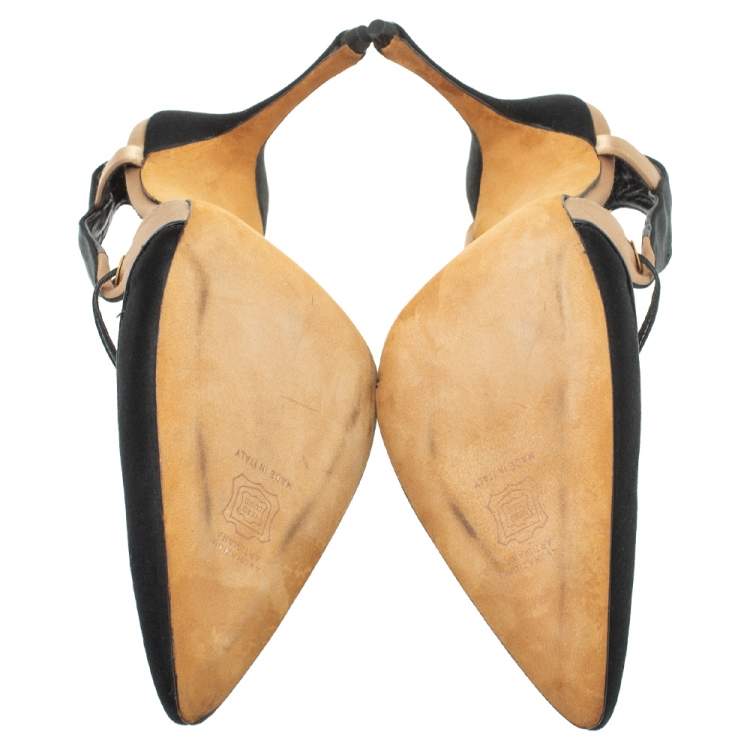 Pre Owned Manolo Blahnik Black Satin Slingback Sandals Size 40.5