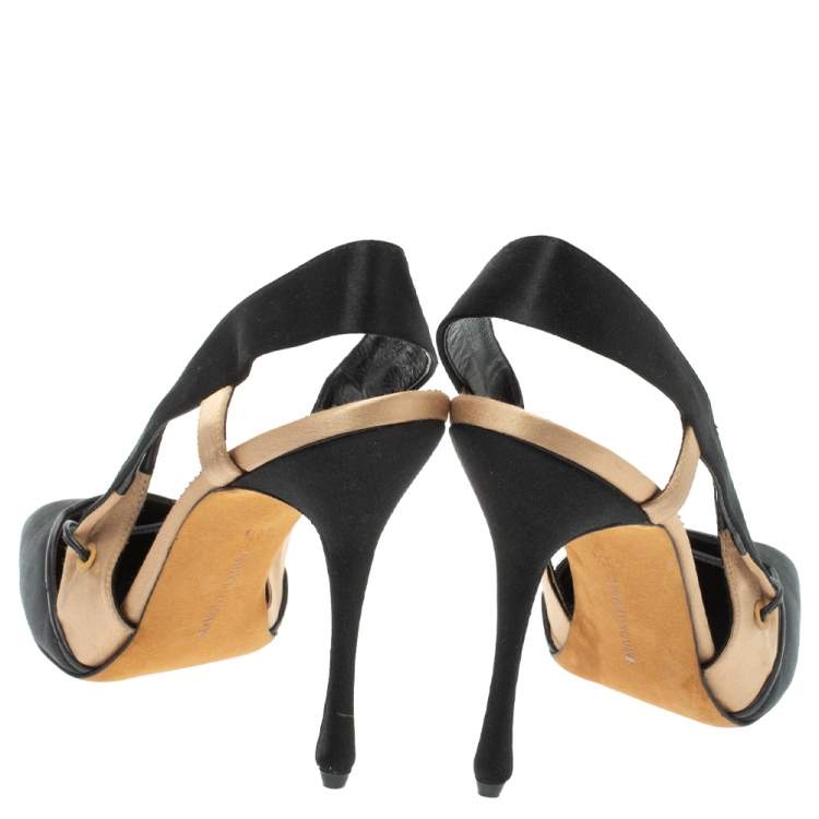 Pre Owned Manolo Blahnik Black Satin Slingback Sandals Size 40.5