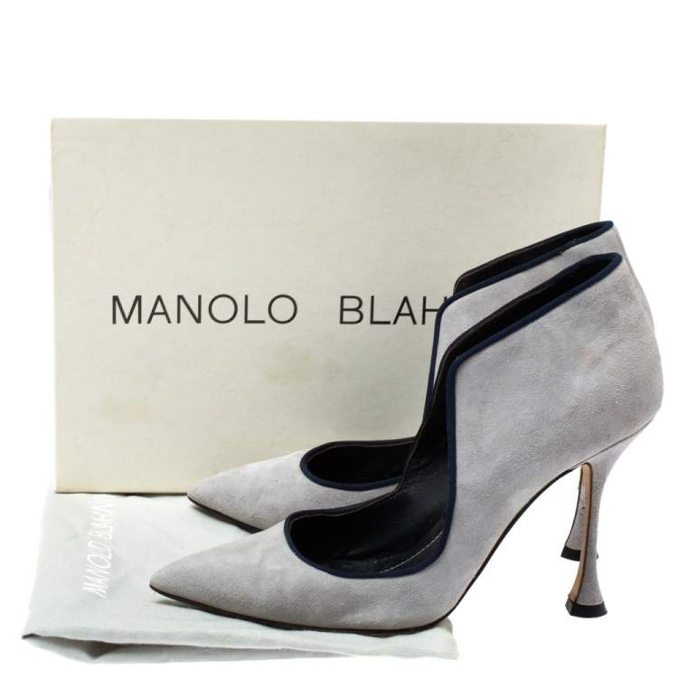 Pre Owned Manolo Blahnik Grey Suede Espedal Collar Pointed Toe Pumps Size 38