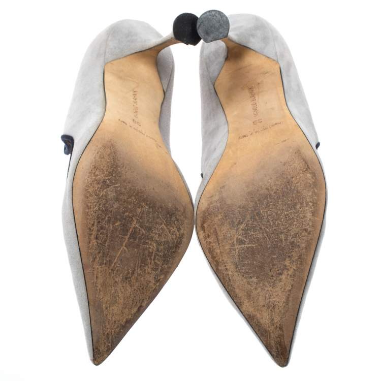 Pre Owned Manolo Blahnik Grey Suede Espedal Collar Pointed Toe Pumps Size 38