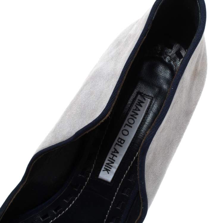 Pre Owned Manolo Blahnik Grey Suede Espedal Collar Pointed Toe Pumps Size 38