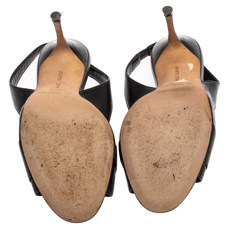Pre Owned Manolo Blahnik Black Leather Slingback Sandals Size 35.5