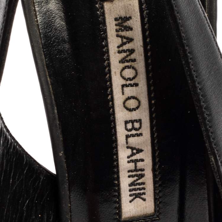 Pre Owned Manolo Blahnik Black Leather Slingback Sandals Size 35.5