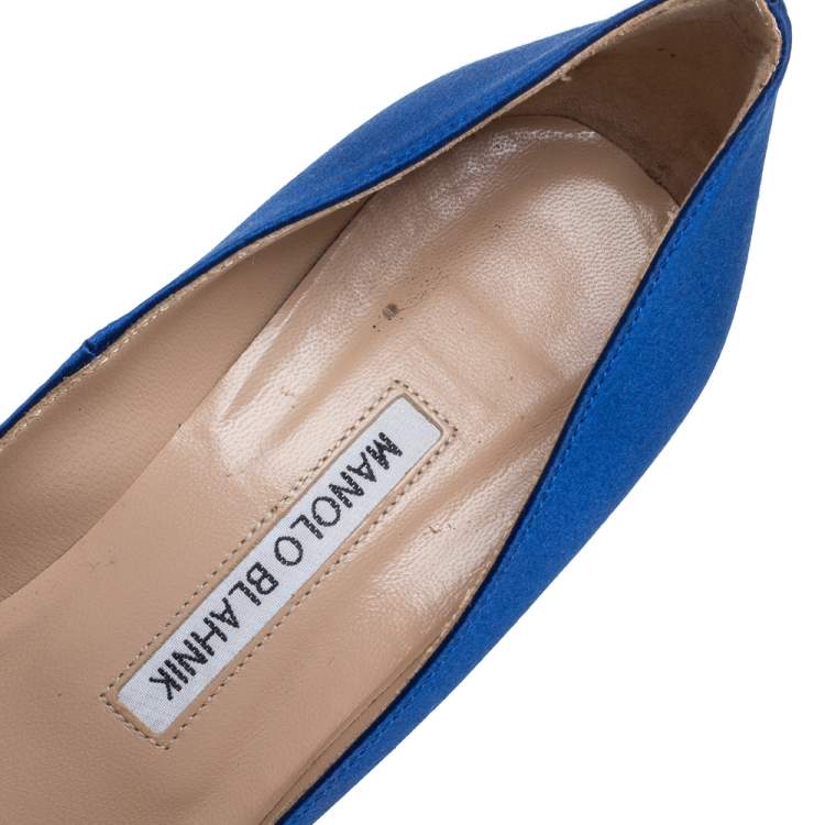 Pre Owned Manolo Blahnik Blue Satin Hangisi  Pumps Size 36.5