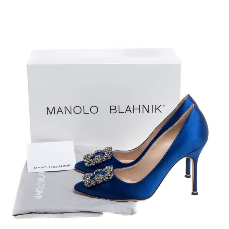Pre Owned Manolo Blahnik Blue Satin Hangisi  Pumps Size 36.5