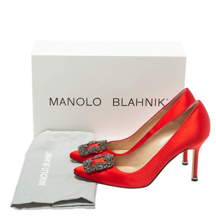 Pre Owned Manolo Blahnik Red Satin Hangisi  Pumps Size 36.5