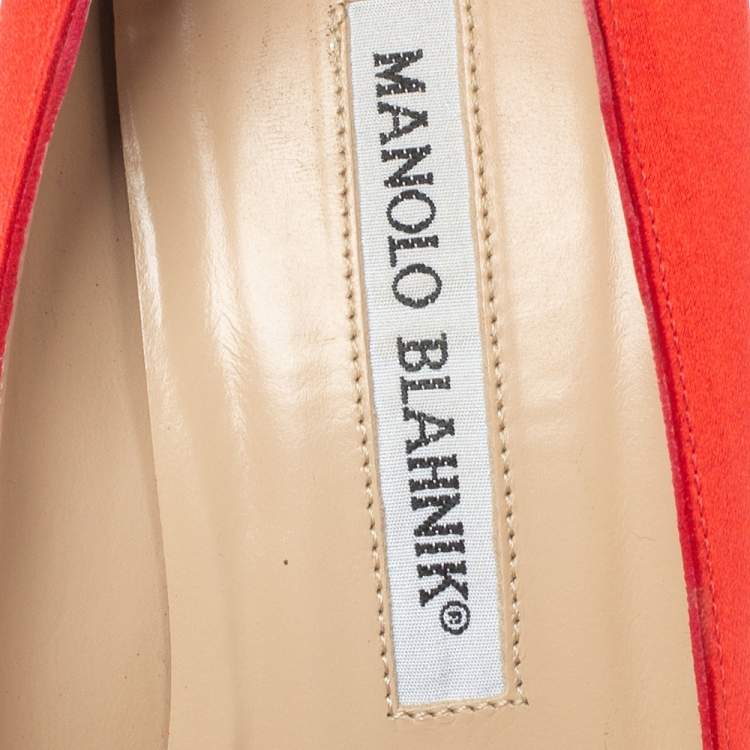 Pre Owned Manolo Blahnik Red Satin Hangisi  Pumps Size 36.5