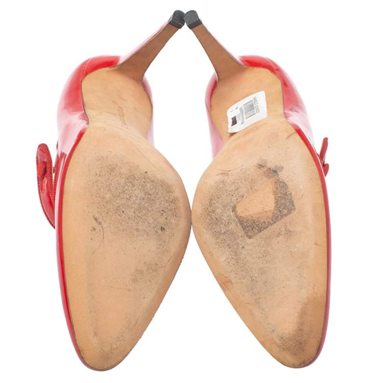 Pre Owned Manolo Blahnik Red Patent Leather Campy Mary Jane Pumps Size 38