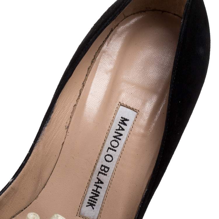 Pre Owned Manolo Blahnik Black/White Suede Ruffled Pumps Size 35.5