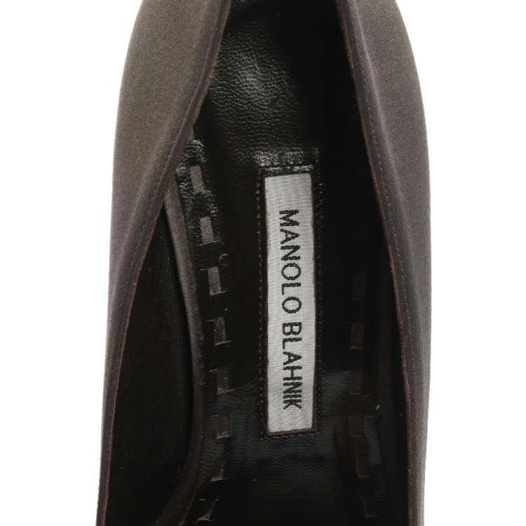 Pre Owned Manolo Blahnik Grey Satin Crystal Embellished Pumps Size 40