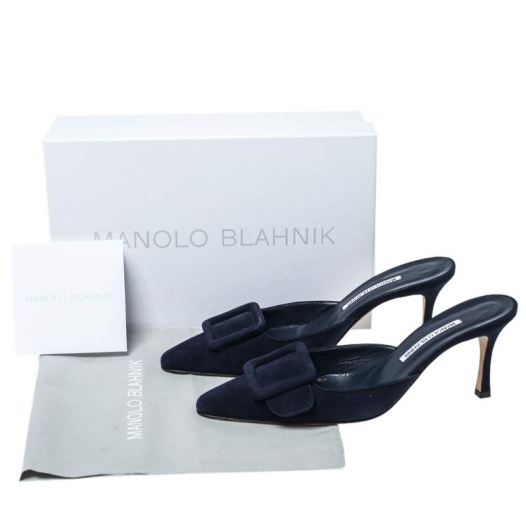 Pre Owned Manolo Blahnik Dark Blue Suede Maysale Pointed Toe Mule Sandals Size 40