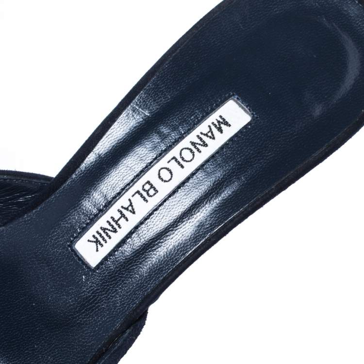 Pre Owned Manolo Blahnik Dark Blue Suede Maysale Pointed Toe Mule Sandals Size 40