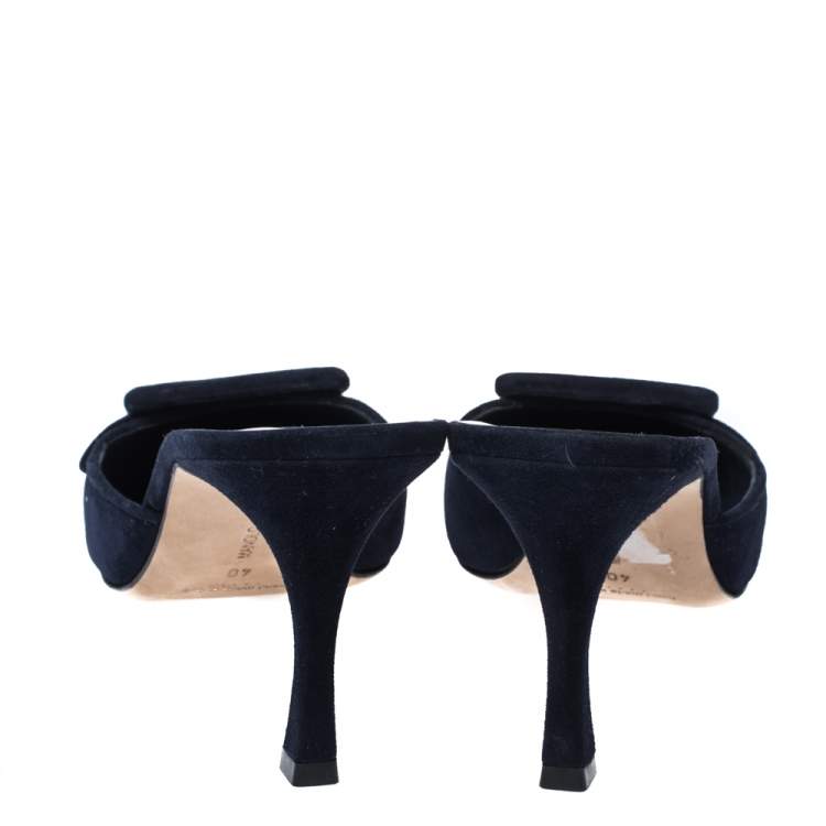 Pre Owned Manolo Blahnik Dark Blue Suede Maysale Pointed Toe Mule Sandals Size 40
