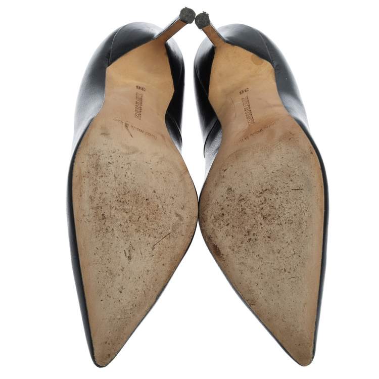 Pre Owned Manolo Blahnik Black Leather BB Pointed Toe Pumps Size 36