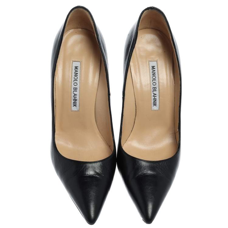 Pre Owned Manolo Blahnik Black Leather BB Pointed Toe Pumps Size 36