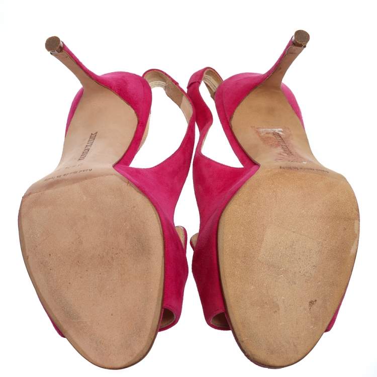 Pre Owned Manolo Blahnik Fuchsia Pink Suede Slingback Sandals Size 35.5