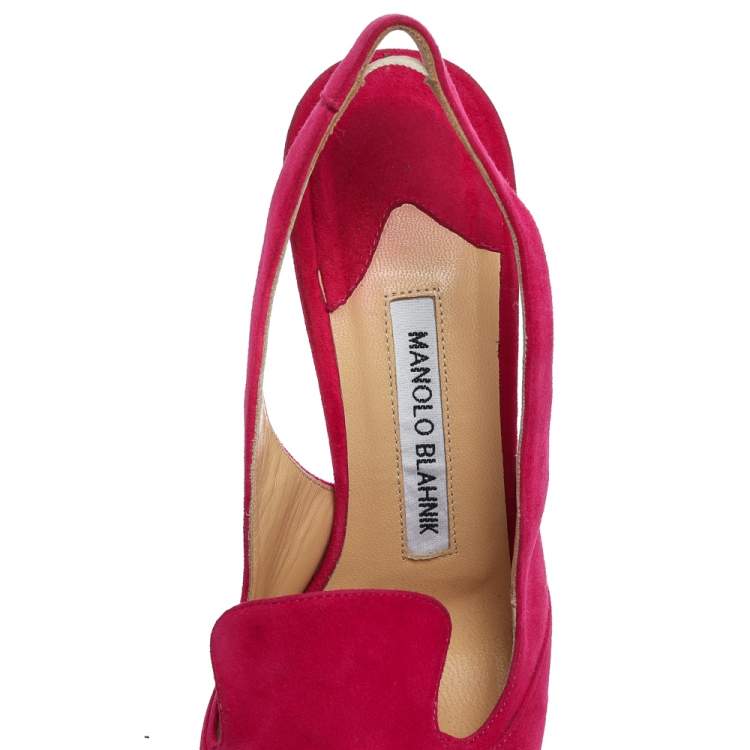 Pre Owned Manolo Blahnik Fuchsia Pink Suede Slingback Sandals Size 35.5