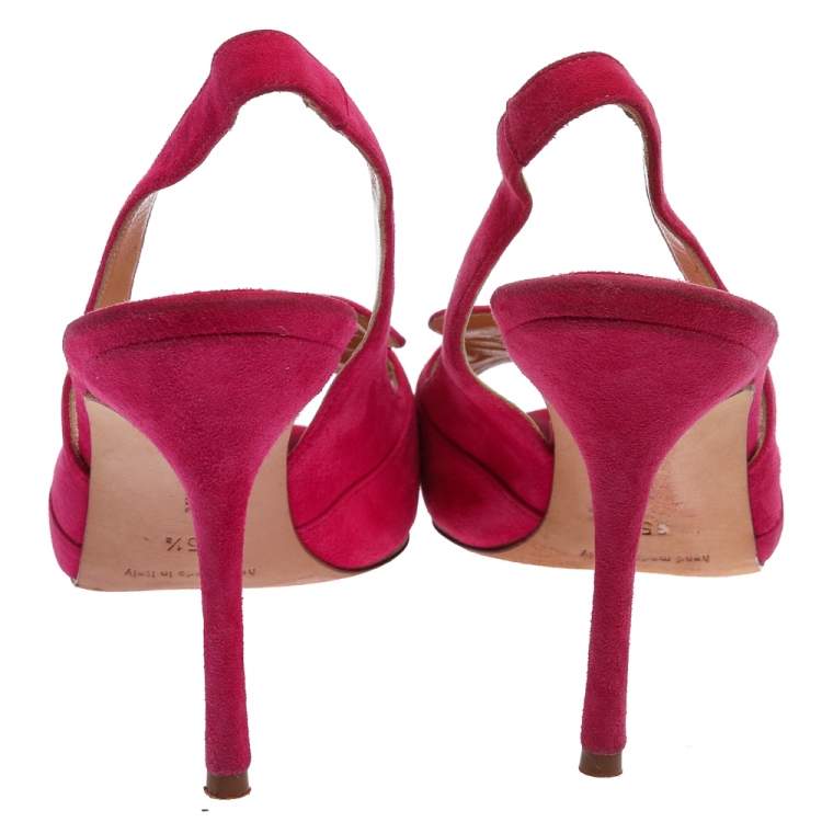 Pre Owned Manolo Blahnik Fuchsia Pink Suede Slingback Sandals Size 35.5