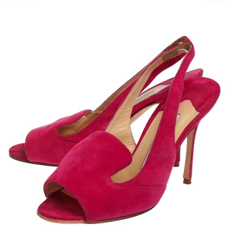 Pre Owned Manolo Blahnik Fuchsia Pink Suede Slingback Sandals Size 35.5