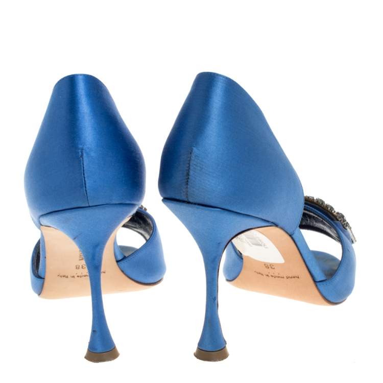 Pre Owned Manolo Blahnik Blue Satin Dorsay Pumps Size 38