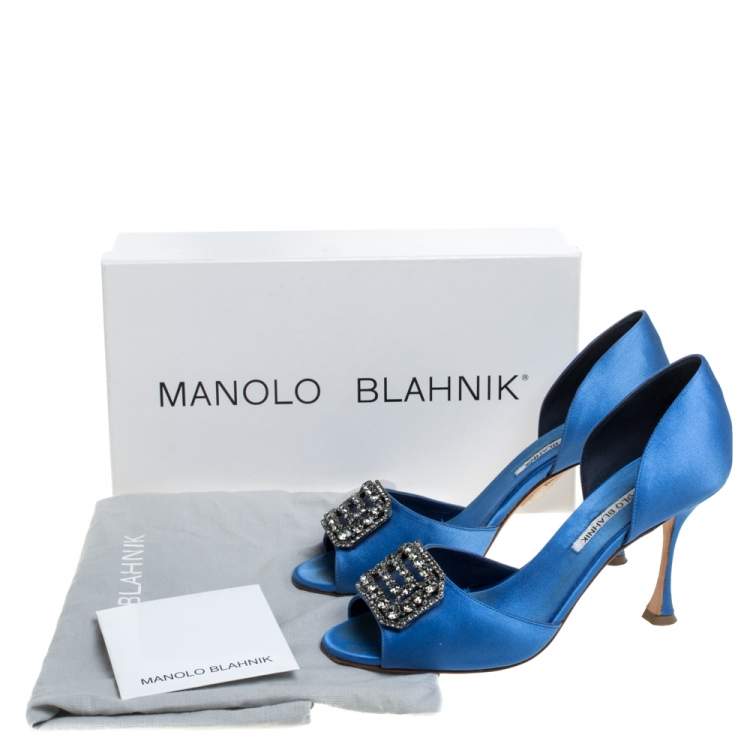 Pre Owned Manolo Blahnik Blue Satin Dorsay Pumps Size 38